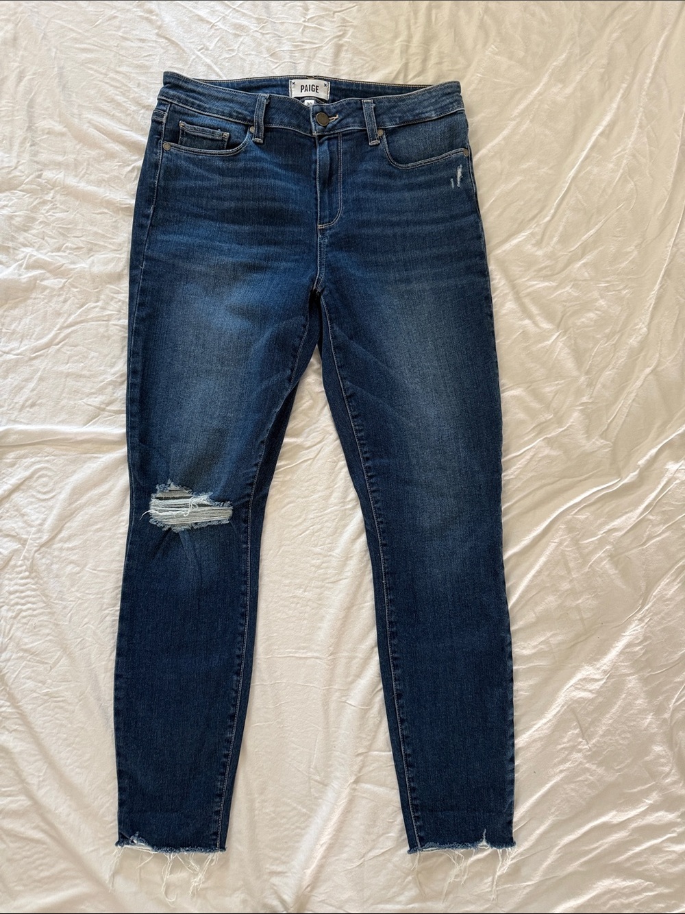 PAIGE Verdugo Distressed Medium Blue Denim Ankle Jeans